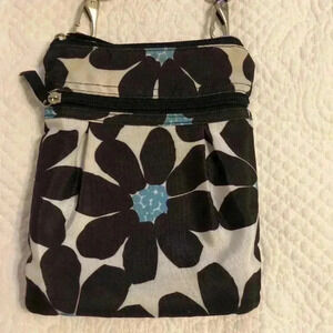 Mixed bags small crossbody bag purse.  White with brown & blue flower design.